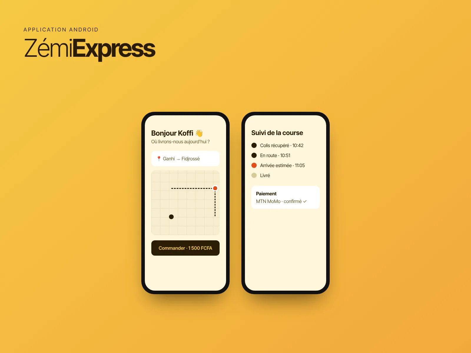 Aperçu du projet Zémi Express, application de livraison
